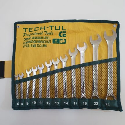 سری 12 عددی آچار یکسر تخت یکسر رینگ سایز 6 تا 24 تک تول TECH-TUL